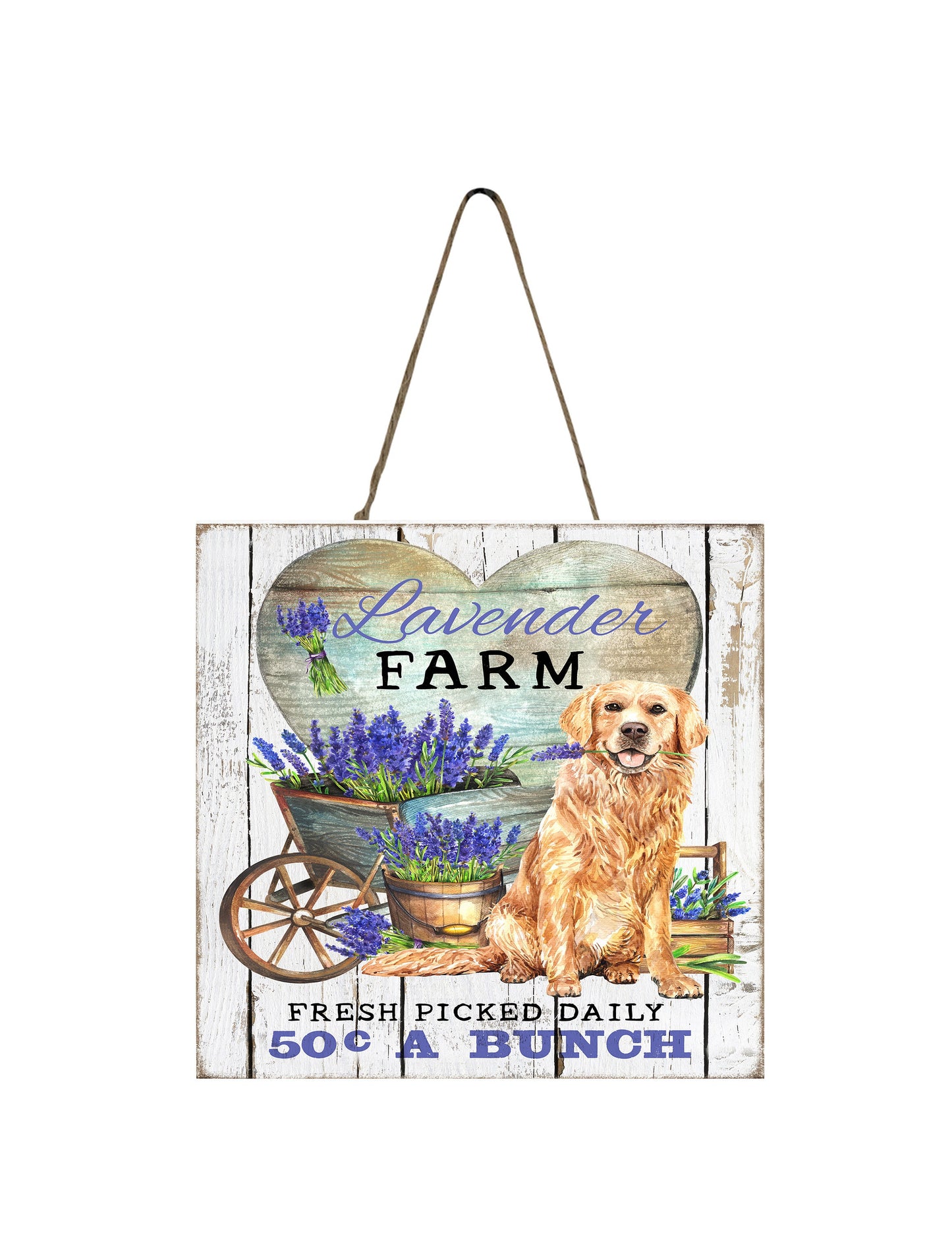 Lavender Farm Golden Retriever Printed Handmade Wood  Mini Sign, Tier Tray Decor, Kitchen Sign, Farmhouse Decor