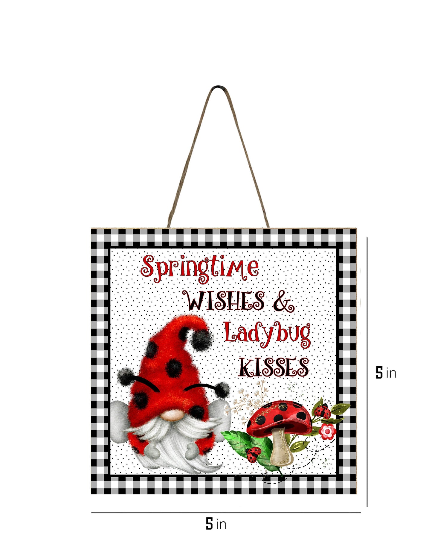 Spring Wishes Ladybug Kisses Printed Handmade Wood  Mini Sign, Tier Tray Decor, Kitchen Sign, Farmhouse Decor