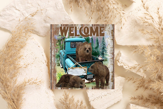 Welcome Bears Printed Handmade Wood  Mini Sign, Tier Tray Decor, Farmhouse Sign, Cabin Rustic Decor