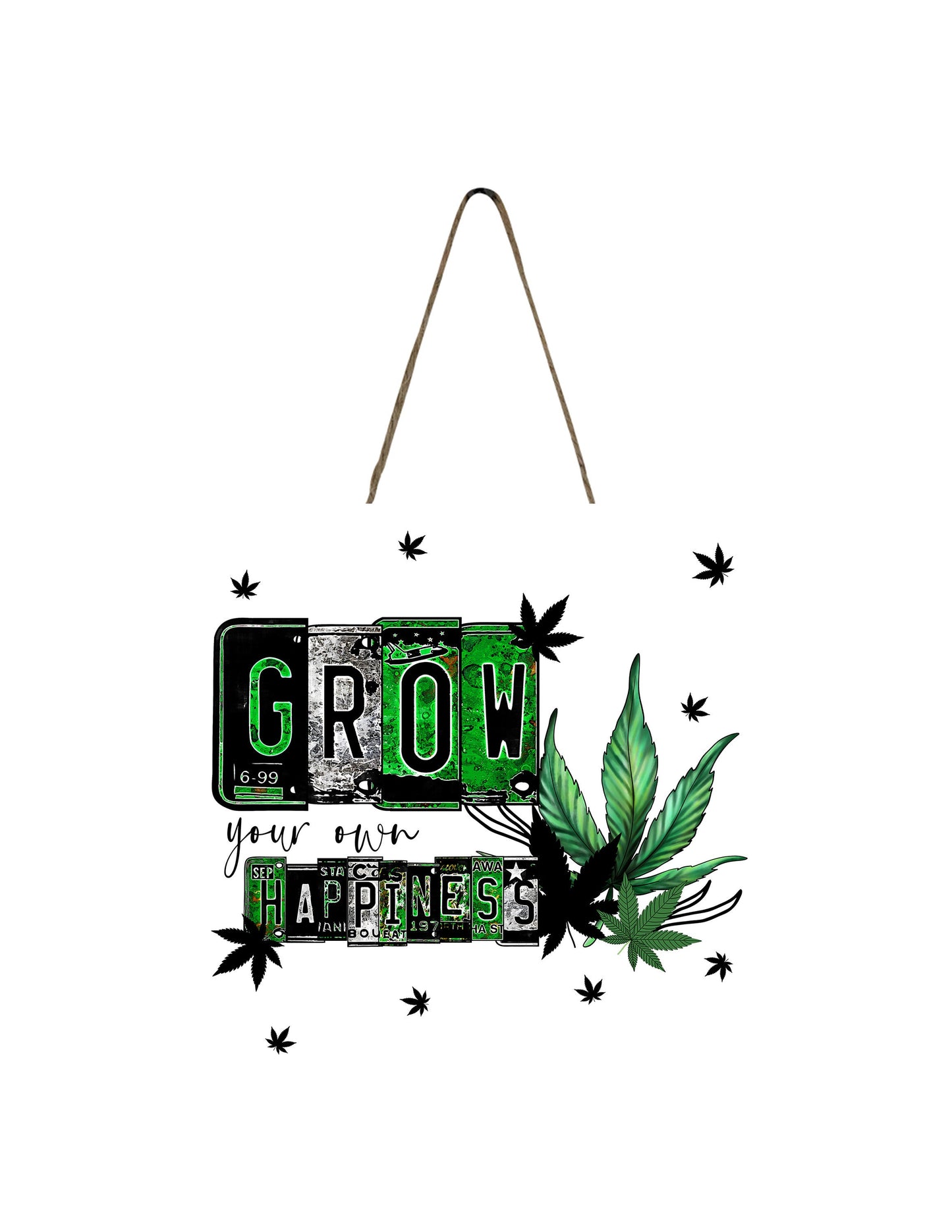 Grow Your Own Happiness Weed Marijuana Hanging Wall Sign Wood Home Decor, Stoner Gift, Hippie Decor