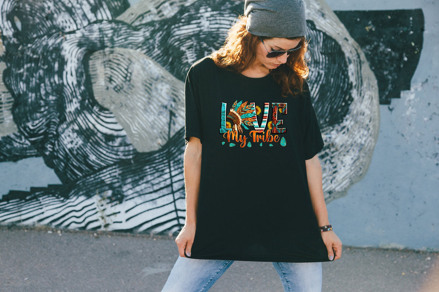 Love My Tribe, Tshirt, Western, Headress, Graphic T's  100% Cotton Black White or Gray