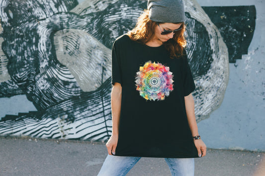 Mandala, Tshirt, Boho Hippie, Graphic T's  100% Cotton Black White or Gray