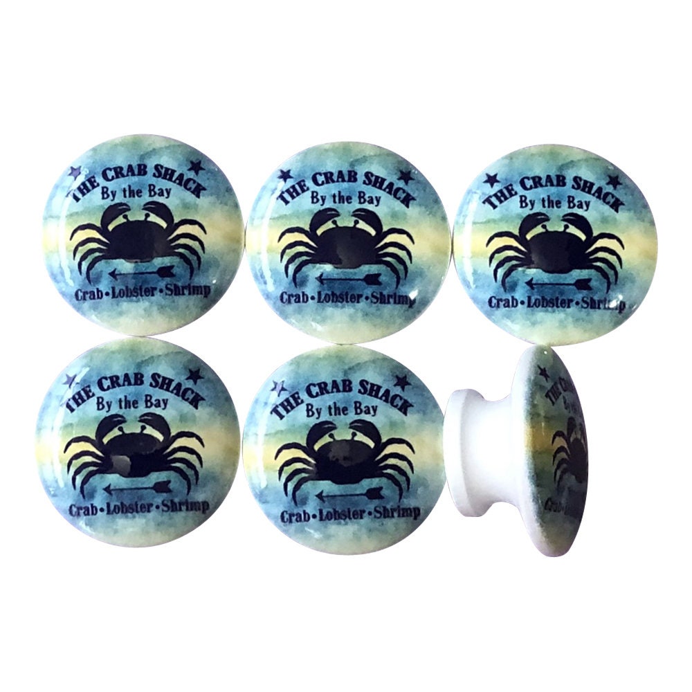 Set of 6 Crab Shack Nautical Wood Cabinet Knobs, Kitchen Cabinet Knobs, Draw Knobs, Nautical Coastal Beachy Decor, Beach