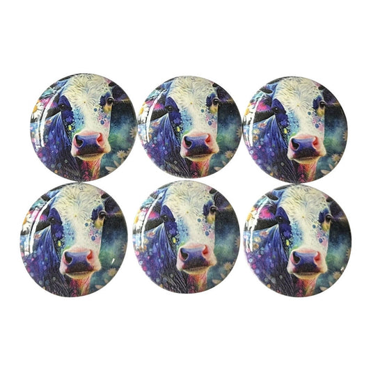 Set of 6 Cow in Blue Wood Cabinet Knobs, Kitchen Cabinet Knobs, Draw Knobs, Nursery Kids Room  Decor, Western Farm Life