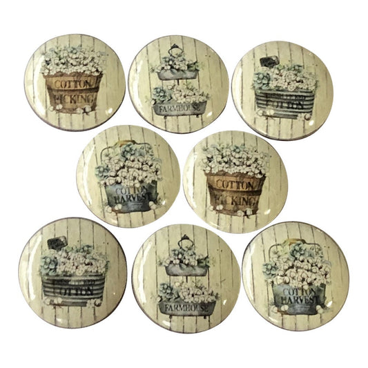 Set of 8 Cotton Pickin' Farm Print Wood Cabinet Knobs, Kitchen Knobs, Draw Knobs, Farmhouse Style