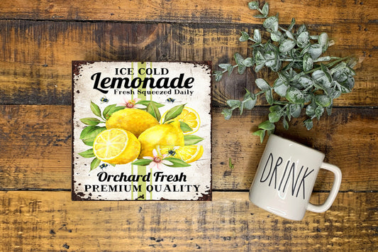 Ice Cold Lemonade Printed Handmade Wood  Mini Sign, Tier Tray Decor, Kitchen Sign, Farmhouse Decor