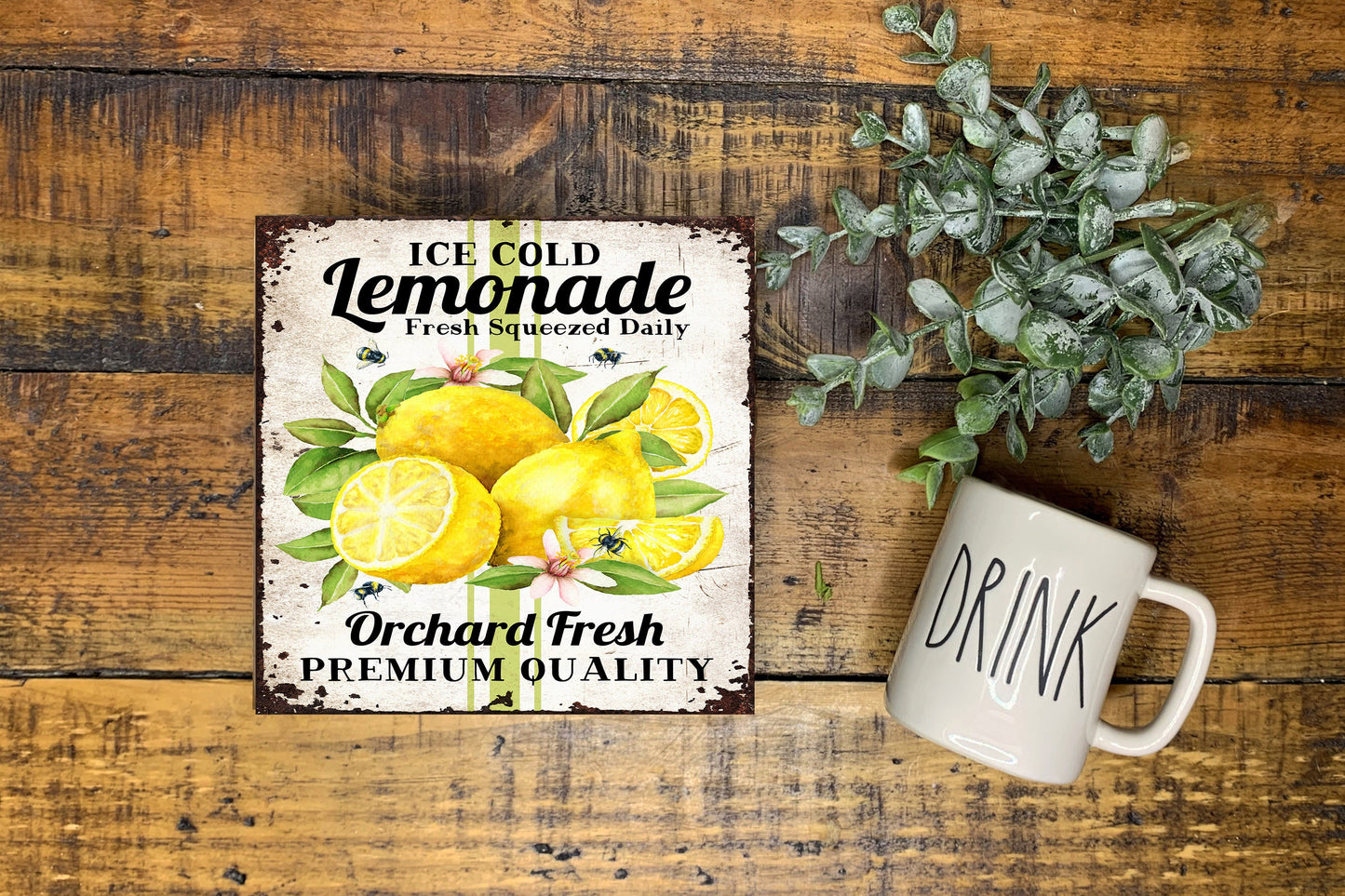 Ice Cold Lemonade Printed Handmade Wood  Mini Sign, Tier Tray Decor, Kitchen Sign, Farmhouse Decor