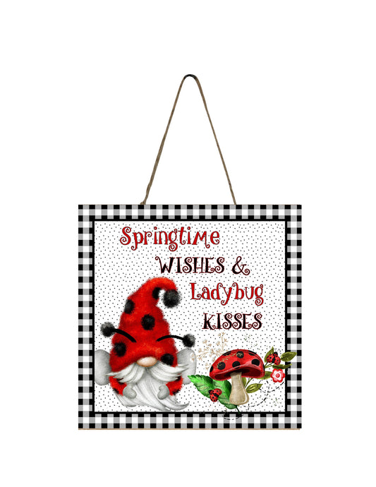 Spring Wishes Ladybug Kisses Printed Handmade Wood  Mini Sign, Tier Tray Decor, Kitchen Sign, Farmhouse Decor