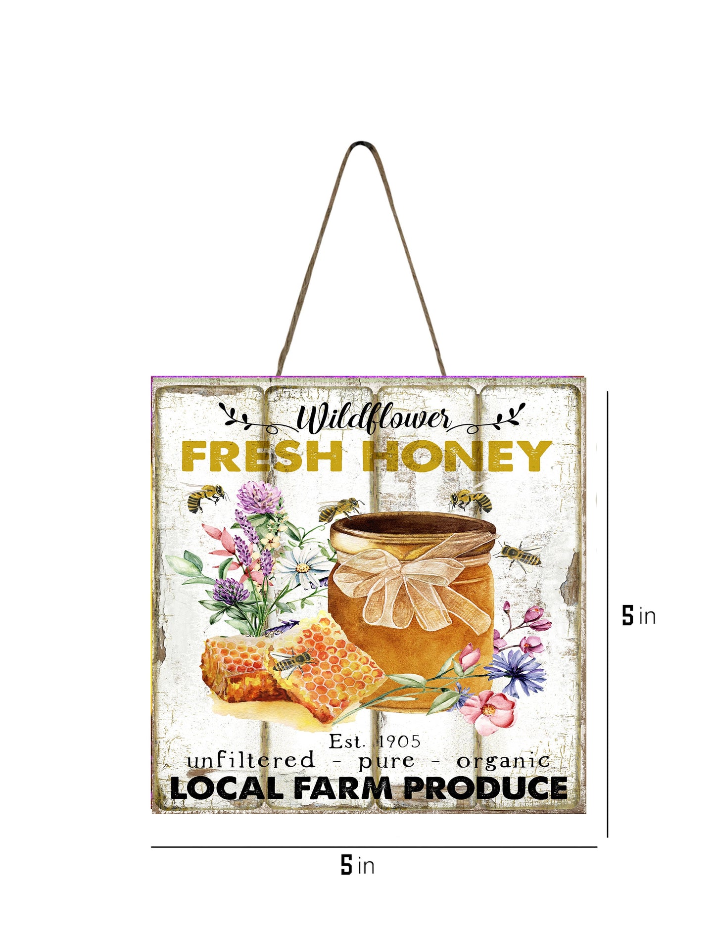 Wildflower Fresh Honey Printed Handmade Wood  Mini Sign, Tier Tray Decor, Farmhouse Sign, Kitchen Honey Bee Decor