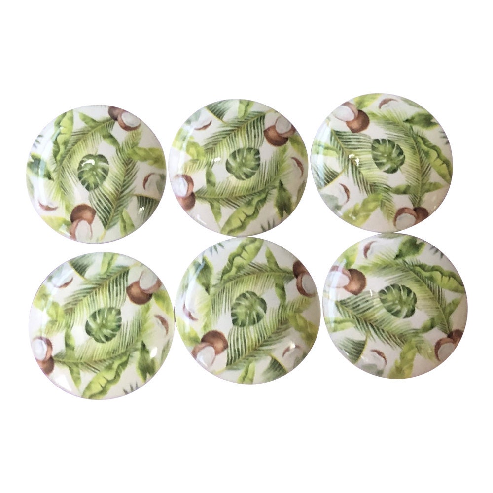 Set of 6 Coconut Palms Wood Print Cabinet Knobs  Drawer Knobs, Kitchen Knobs, Tropical, Limes, Lemeon
