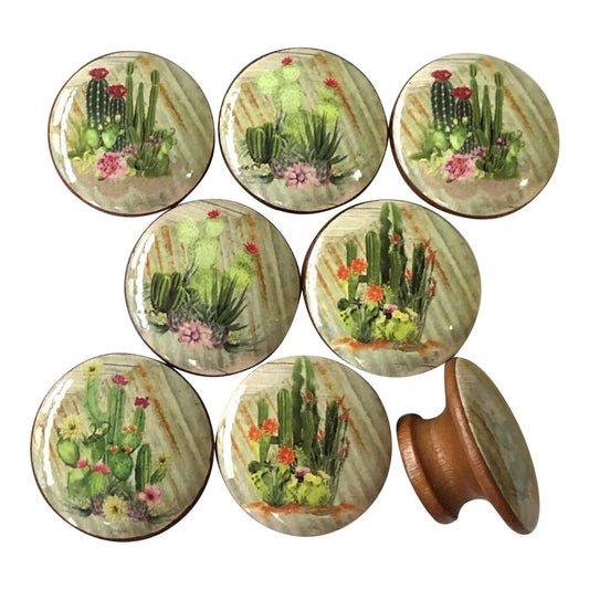 Set of 8 Southwest Cactus Wood Cabinet Knobs, Drawer Pull, Western Decor, Drawer Knobs