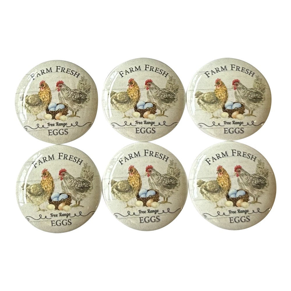 Set of 6 Fresh Eggs Free Range Wood Print Cabinet Knobs  Drawer Knobs, Drawer Pull, Farmhouse Decor, Chickens Roosters