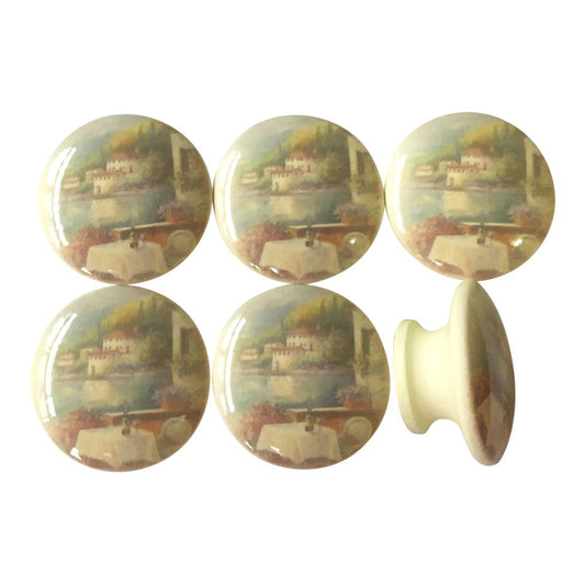Set of 6 Terrace View Wood Print Cabinet Knobs  Drawer Knobs, Drawer Pulls, Cabinet Knobs and Pulls