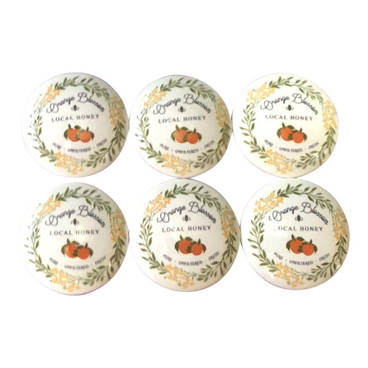 Set of 6 Orange Blossom Local Honey Wood Print Cabinet Knobs  Drawer Knobs, Drawer Pull, Farmhouse Decor, Cabinet Knobs and Pulls