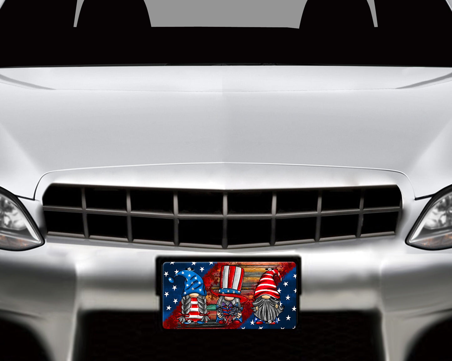 4th of July Gnomes Print Aluminum Front License Plate, Car Accessory, Stars and Stripes, Patriotic