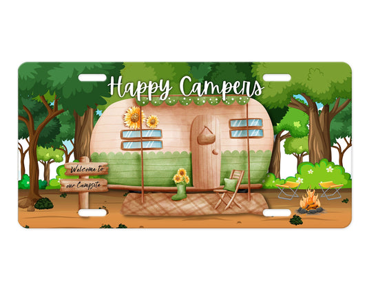 Happy Camper Camp Site Aluminum Vanity License Plate Car Accessory Decorative Front Plate