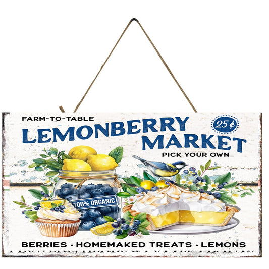 Lemon Berry Market Twisted R Design Farmhouse Hanging Wood Sign, Wood Decorative Wall Signs, 5" x 10" Wood Wall Decor, Hanging Wall Sign