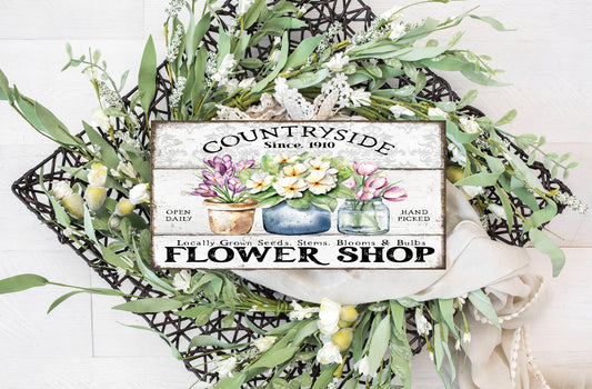 Country Side Flower Market Twisted R Design Farmhouse colgante letrero de madera, letreros decorativos de madera para pared, decoración de pared de madera de 5 "x 10", letrero colgante