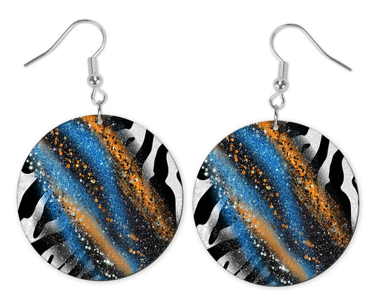 Blue Safari Animal Print Round Printed Wood Earrings Handmade Jewelry