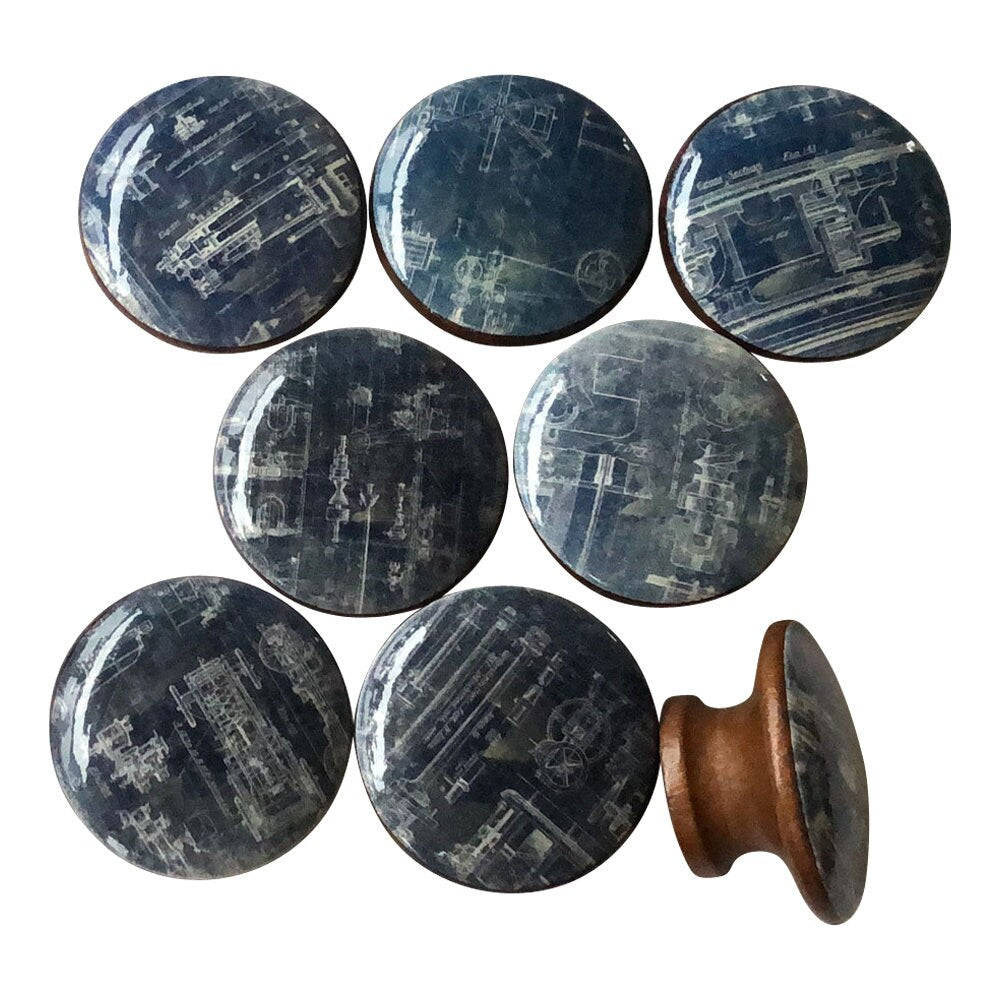 Set of 8 Mechanical Drawings Cabinet Knobs, Drawer Knobs and Pulls, Industrial Decor,