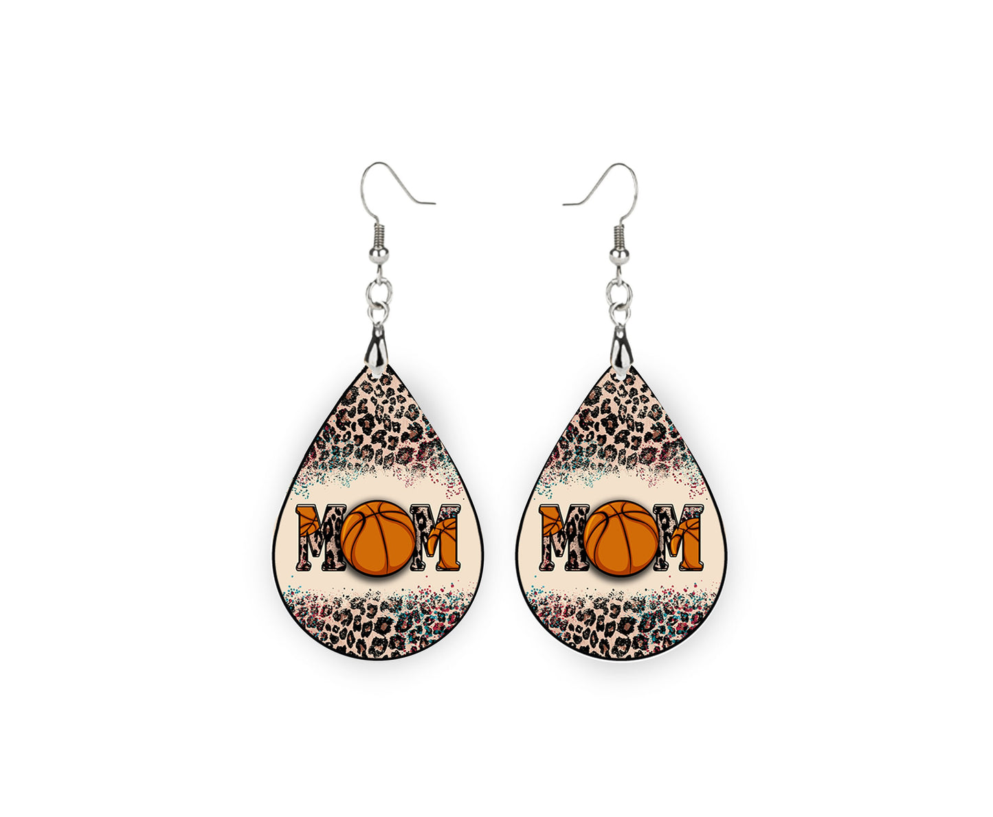 Basketball Mom Sports Print Tear Drop Wood Dangle Earrings Hypoallergenic Jewelry