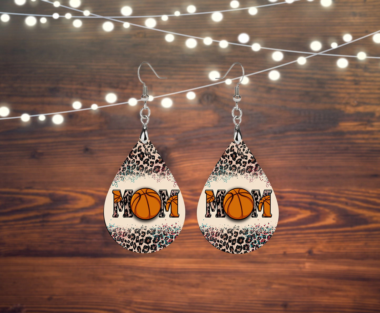 Basketball Mom Sports Print Tear Drop Wood Dangle Earrings Hypoallergenic Jewelry