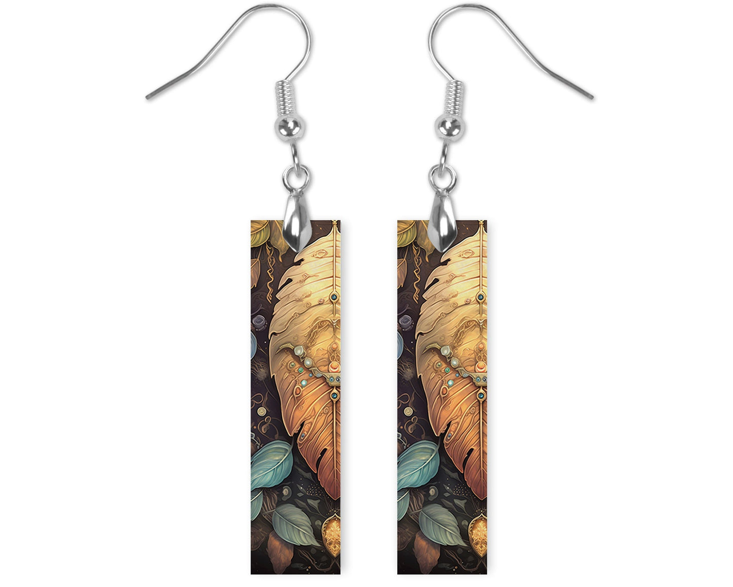 Fall Feather Printed Wood Dangle Earrings Hypoallergenic Jewelry Handmade