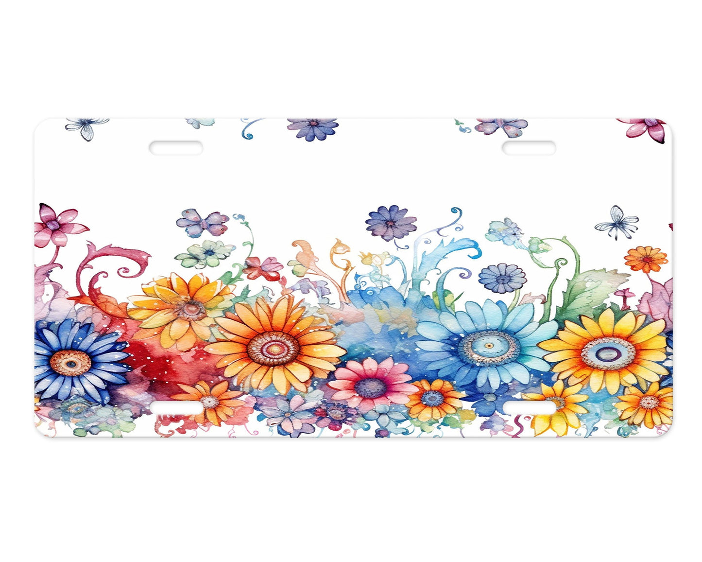 Colorful Daisy Printed Aluminum Front License Plate, Car Accessory, Vanity Plate