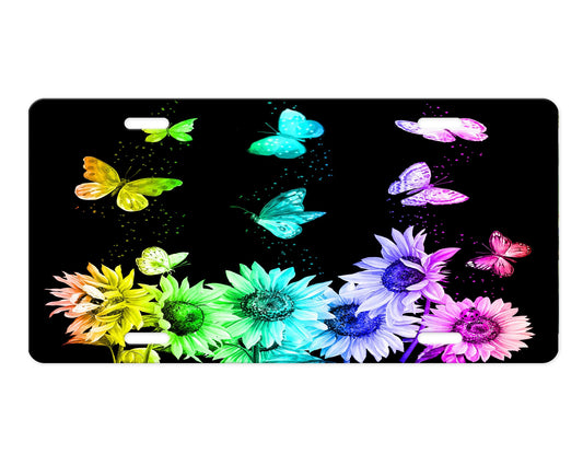 Butterflies and Daisy Aluminum Vanity License Plate Car Accessory Decorative Front Plate