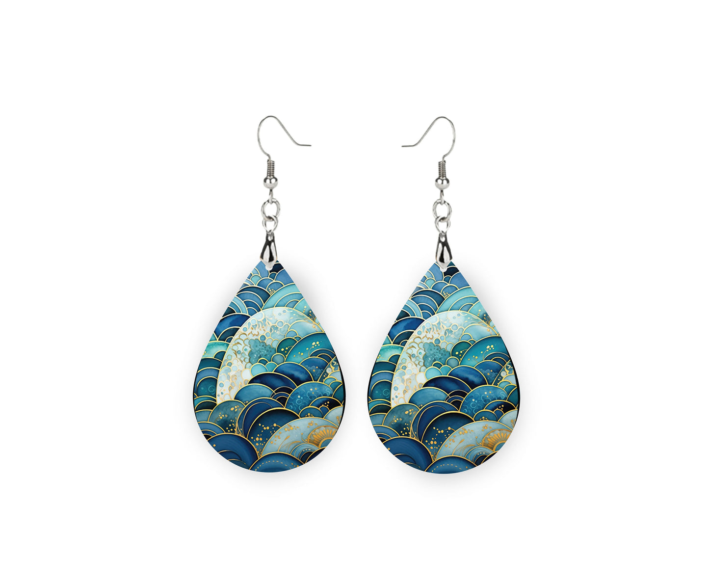 Clouds at Night Tear Drop Dangle Printed Earrings Jewelry Handmade