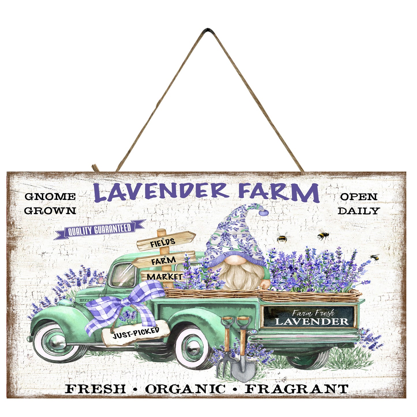 Lavender Farm Truck Twisted R Design Farmhouse Hanging Wood Sign, Wood Decorative Wall Signs, 5" x 10" Wood Wall Decor, Hanging Wall Sign