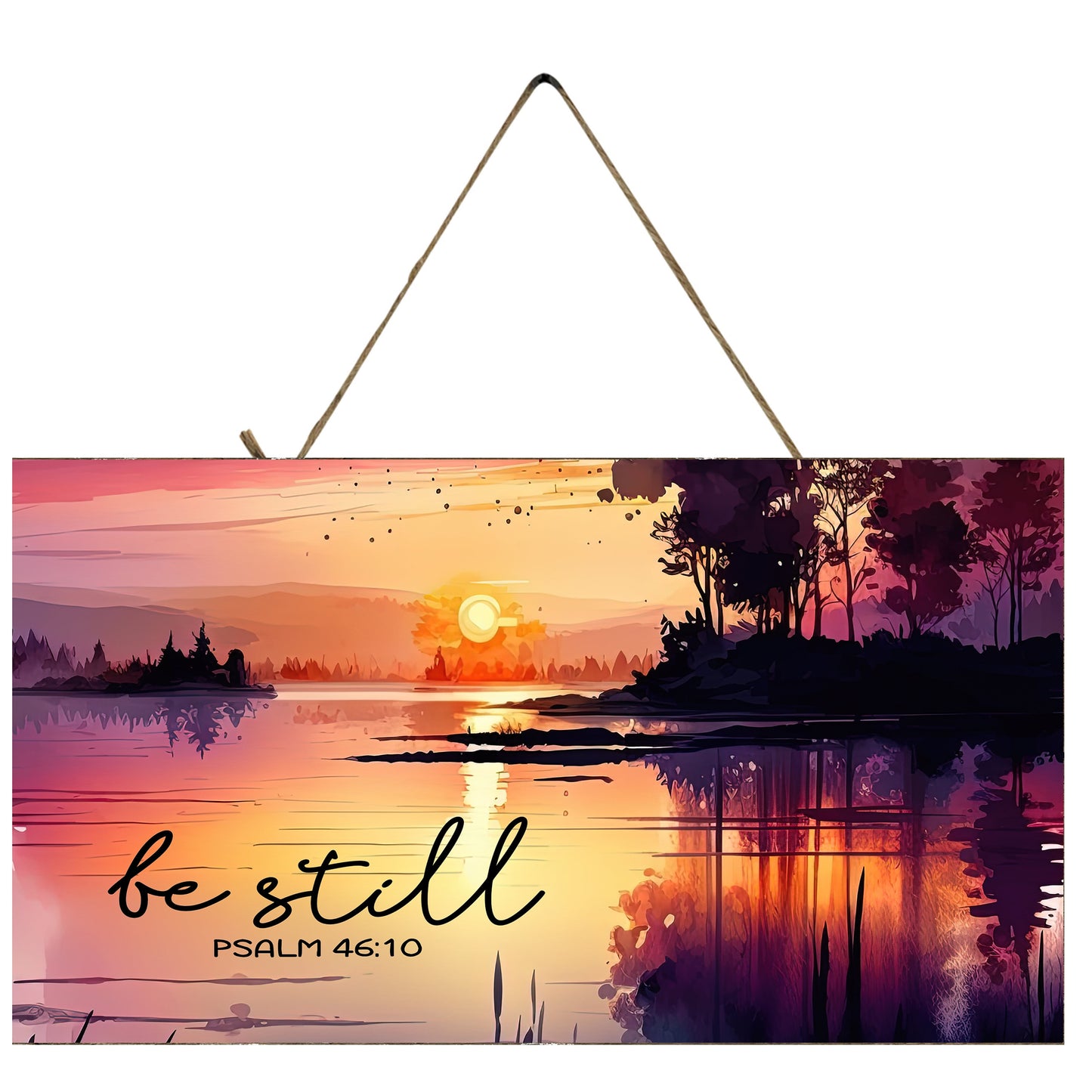 Be Still Sunset Lake Twisted R Design Farmhouse colgante letrero de madera, letreros decorativos de madera para pared, decoración de pared de madera de 5 "x 10", letrero de pared colgante