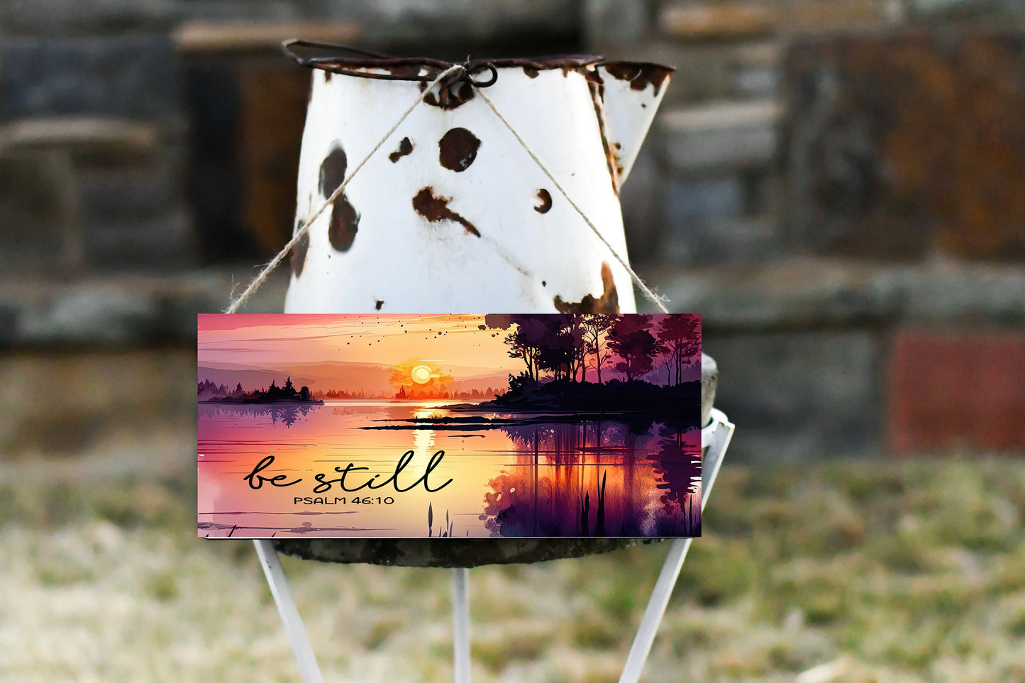 Be Still Sunset Lake Twisted R Design Farmhouse colgante letrero de madera, letreros decorativos de madera para pared, decoración de pared de madera de 5 "x 10", letrero de pared colgante