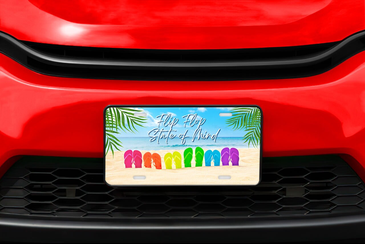 Flip Flop State of Mind Beach Summer Aluminum Vanity License Plate Car Accessory Decorative Front Plate