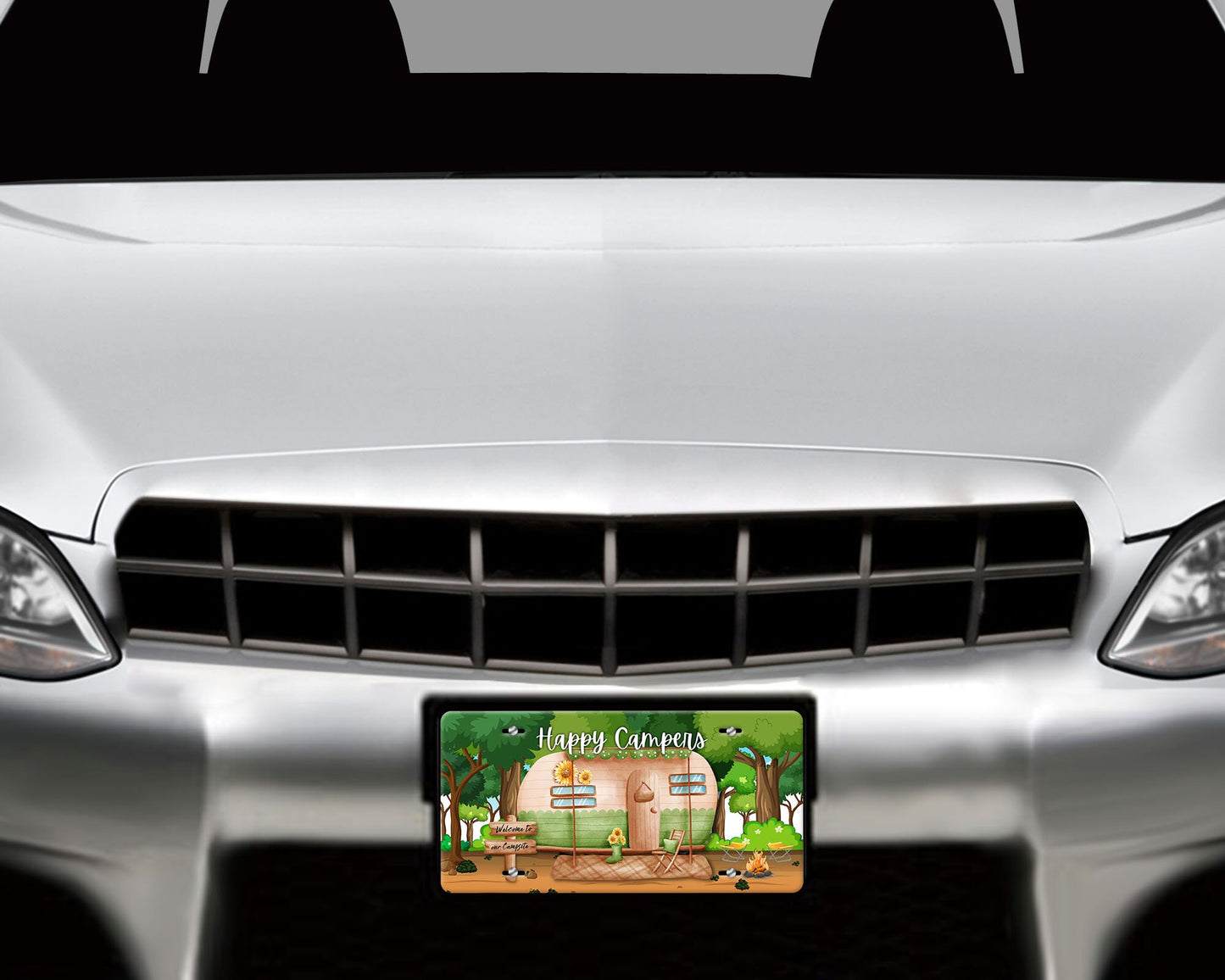 Happy Camper Camp Site Aluminum Vanity License Plate Car Accessory Decorative Front Plate