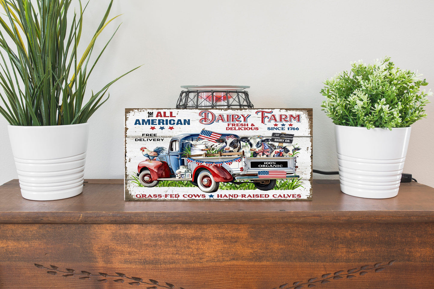 All American Farm Truck Twisted R Design Farmhouse - Letrero de madera para colgar, letreros decorativos de madera para pared, 5.0 x 10.0 in, decoración de pared de madera para colgar