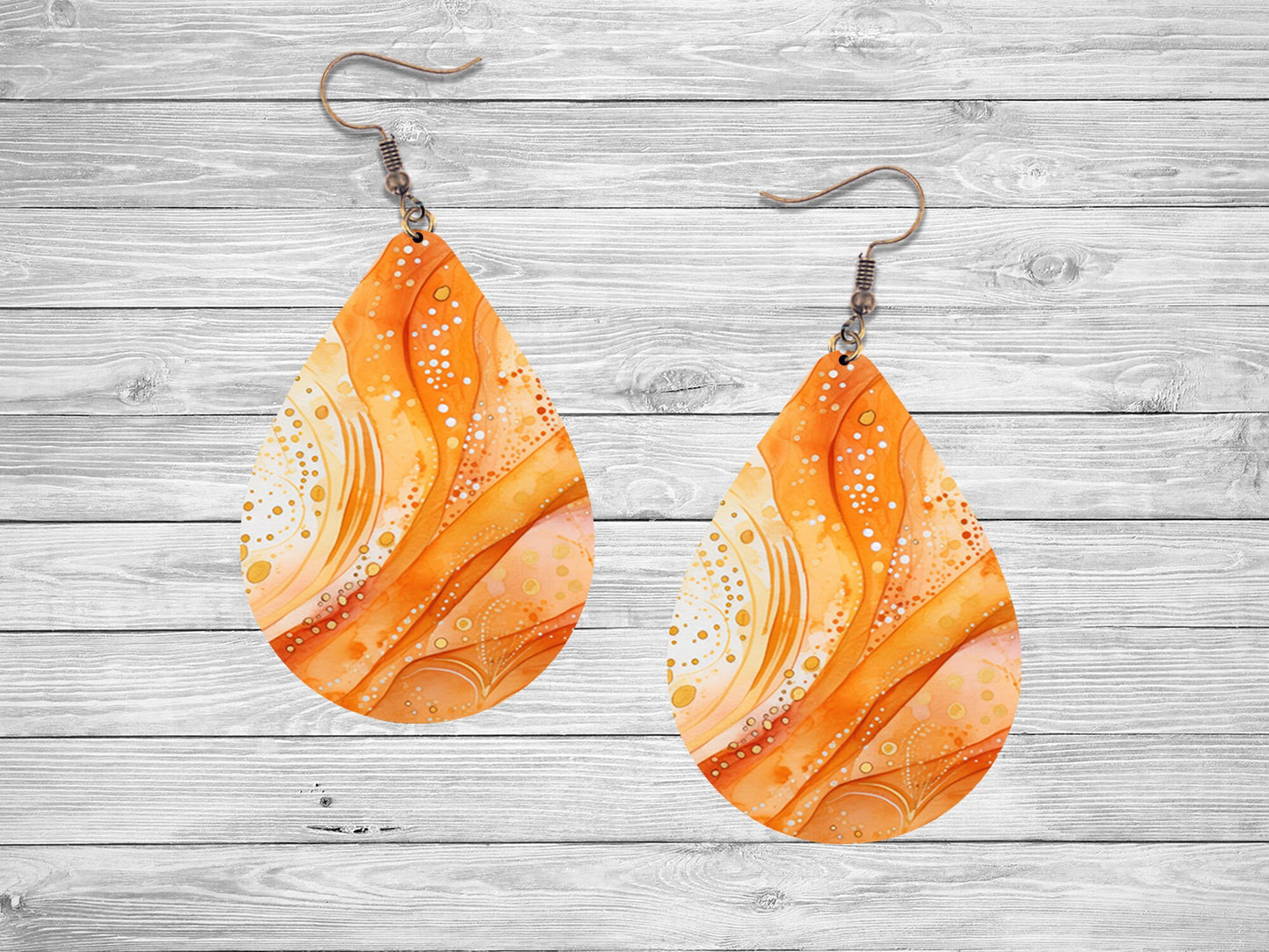 Flame Swirl Print Tear Drop Wood Dangle Earrings Hypoallergenic Jewelry