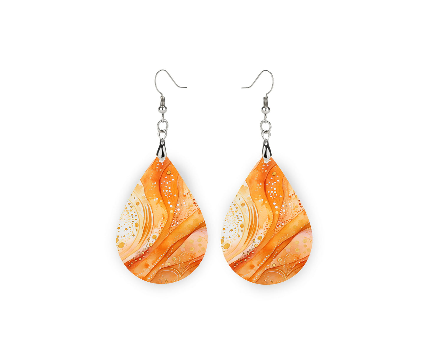 Flame Swirl Print Tear Drop Wood Dangle Earrings Hypoallergenic Jewelry