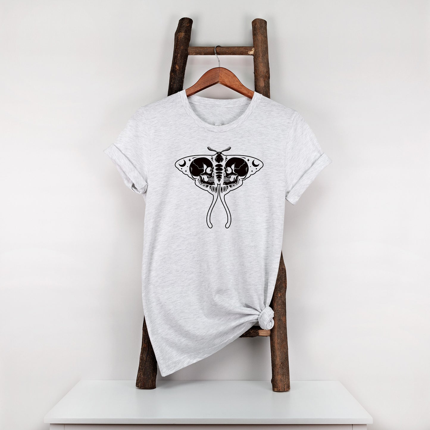 Moth Skull T Shirt, Tshirt, Graphic T's  100% Cotton Black White or Gray, Tee, Motivational,