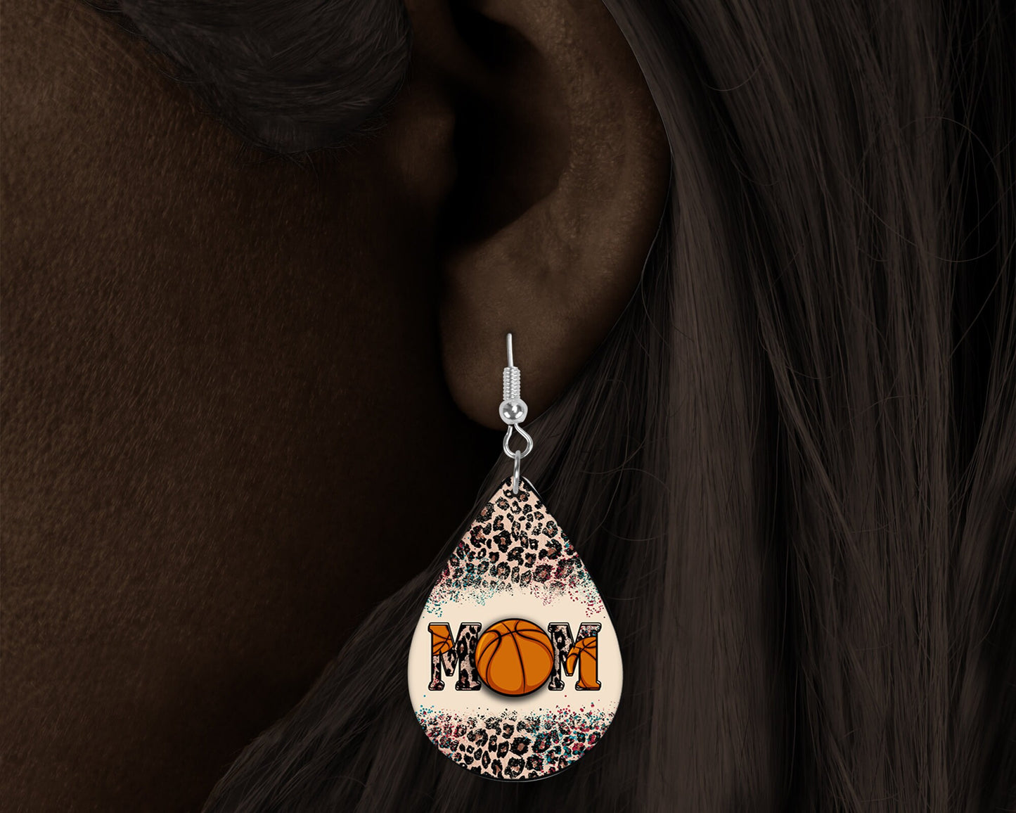 Basketball Mom Sports Print Tear Drop Wood Dangle Earrings Hypoallergenic Jewelry