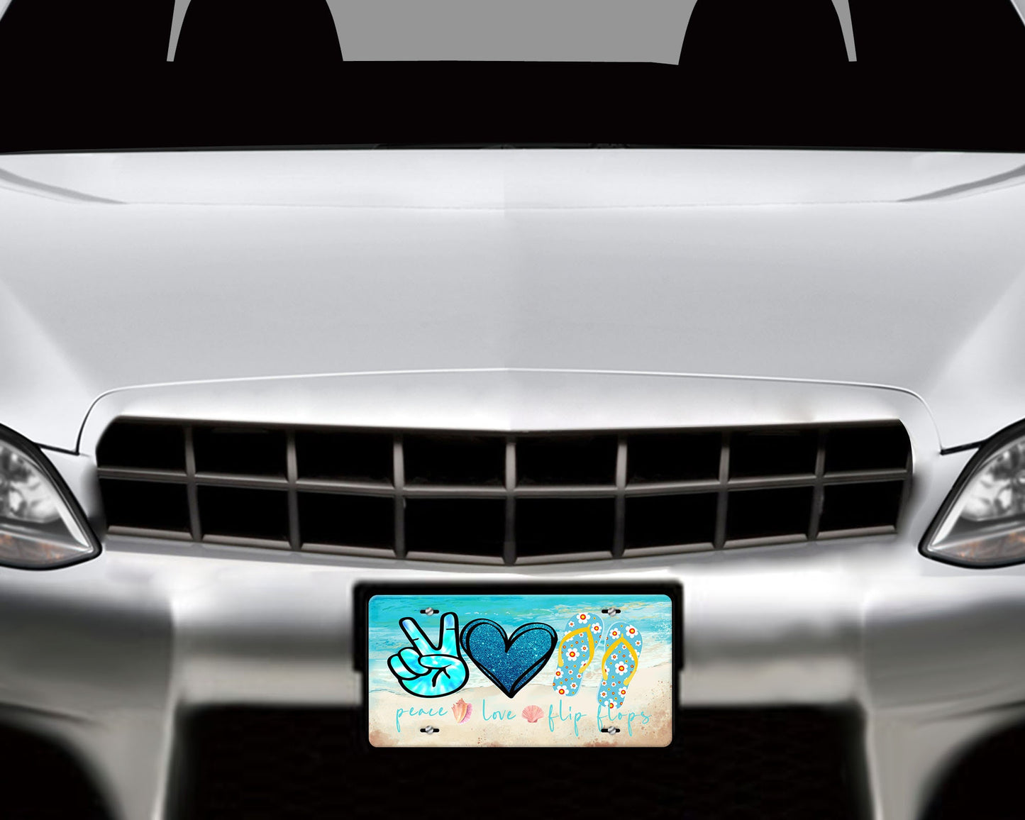Peace Love Flip Flops Aluminum Front License Plate, Vanity Plate, Car Accessory
