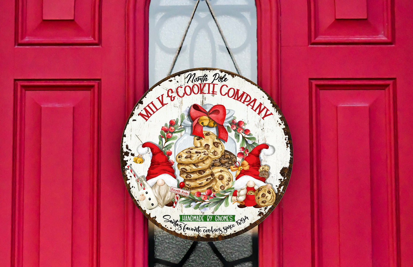 Mild and Cookie Company Christmas Round Printed Handmade Wood Sign Farmhouse Door Hanger Wreath Sign