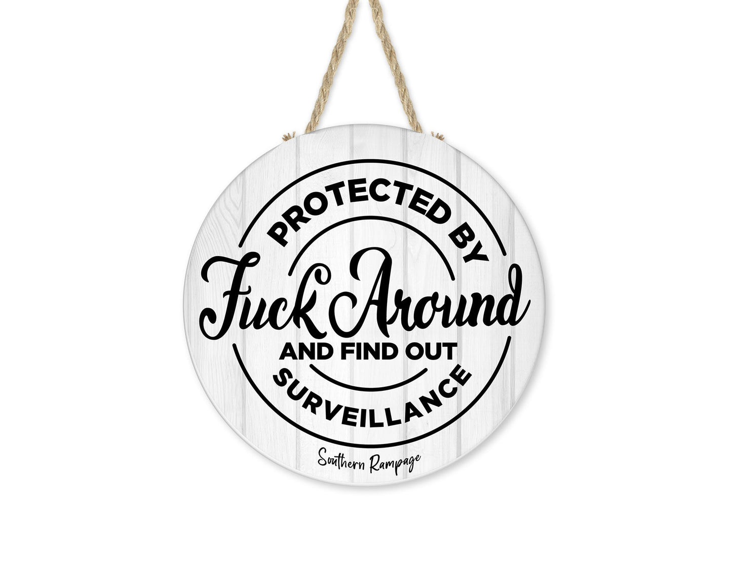 Protected By FAFO Surveillance Round Hanging Wall Sign Wood Home Decor, Hippie Decor, Door Hanger, Wreath Sign, Stoner Decor