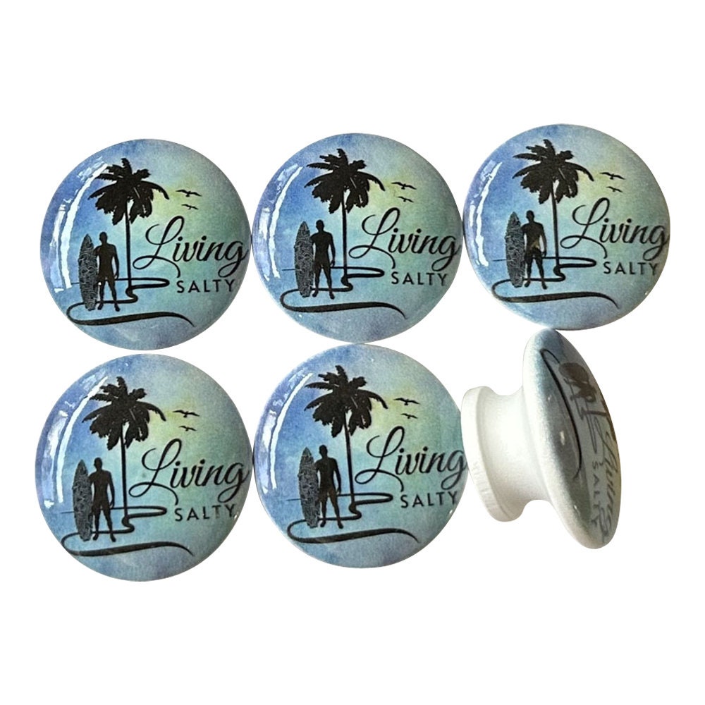 Set of 6 Living Salty Beach Coastal Wood Cabinet Knobs, Drawer Knobs and Pulls, Kitchen Cabinet Knobs, Beach House, Beach Theme