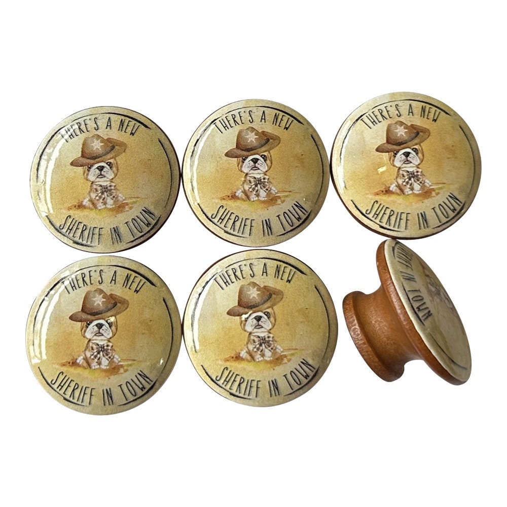 Set of 6 New Sheriff in Town Western Nursery Wood Cabinet Knobs, Drawer Knobs and Pulls, Kitchen Cabinet Knobs, Boys Room Decor