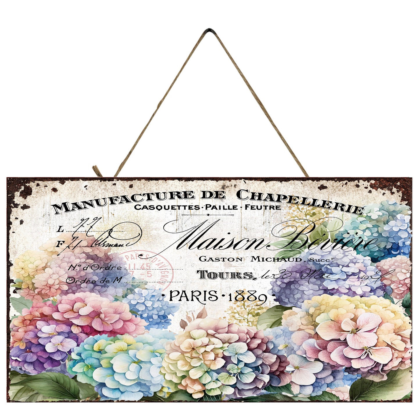 Hortensias francesas Twisted R Design Farmhouse Wood Sign, Letreros de pared decorativos de madera, Decoración de pared de madera de 5" x 10", Letrero de pared colgante