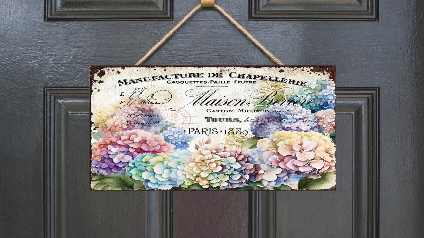 Hortensias francesas Twisted R Design Farmhouse Wood Sign, Letreros de pared decorativos de madera, Decoración de pared de madera de 5" x 10", Letrero de pared colgante