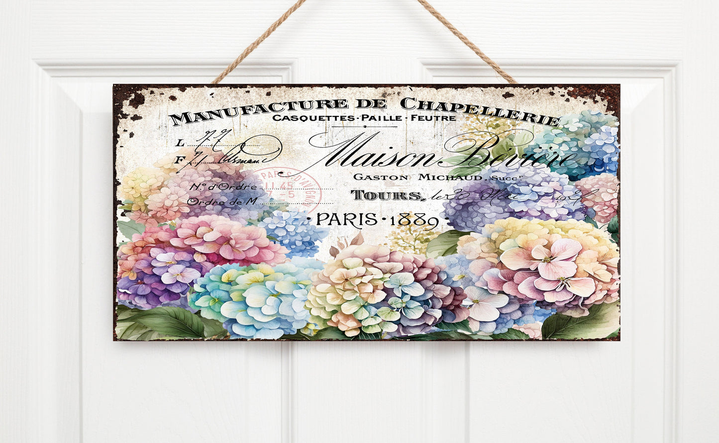 Hortensias francesas Twisted R Design Farmhouse Wood Sign, Letreros de pared decorativos de madera, Decoración de pared de madera de 5" x 10", Letrero de pared colgante