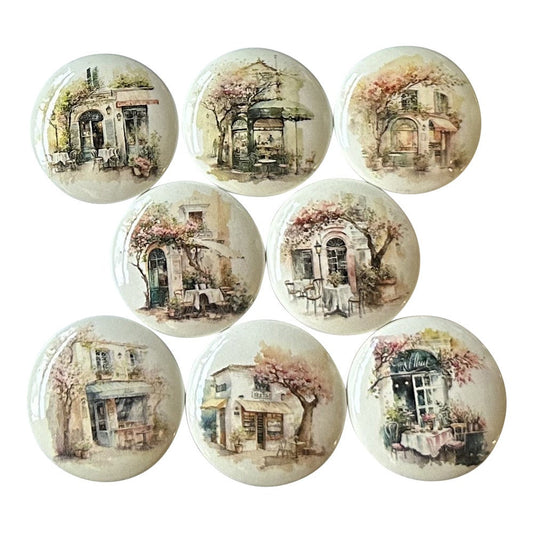 Set of 8 Paris Cafe Cabinet Knobs, Drawer Knobs and Pulls, Shabby Chic Decor,