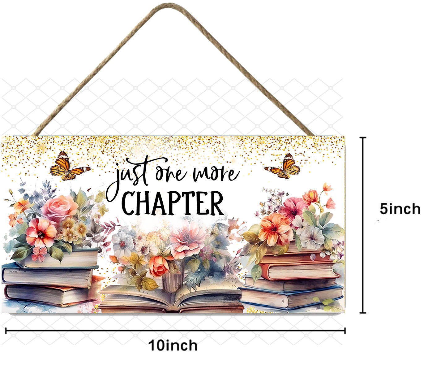 Just One More Chapter Book Lover Twisted R Design Farmhouse Wood Sign, Wood Decorative Wall Signs 5" x 10" Wood Wall Decor Hanging Wall Sign